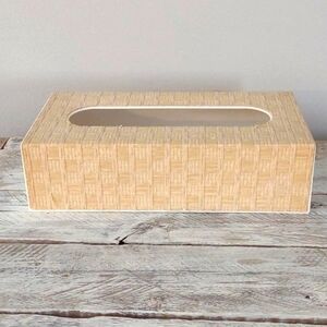 𝅺Vintage 70's Mid-Century Modern Raffia Covered Kleenex Tissue Box Cover